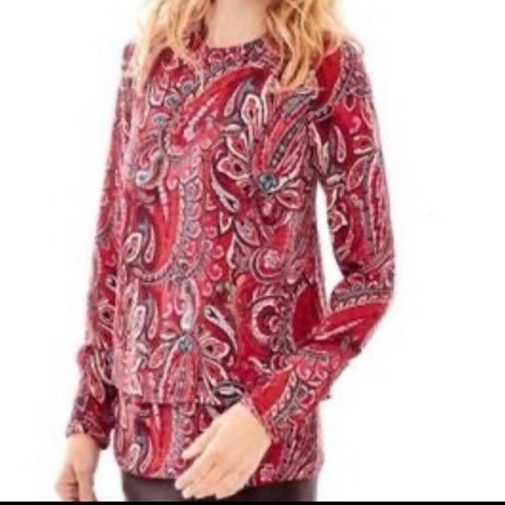 J. Jill Layered Paisley Long Sleeves Tunic Red‎ Medium
